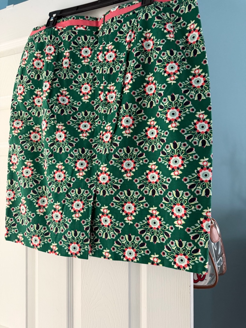 Boden Green Floral Pencil Skirt with Pink Accents